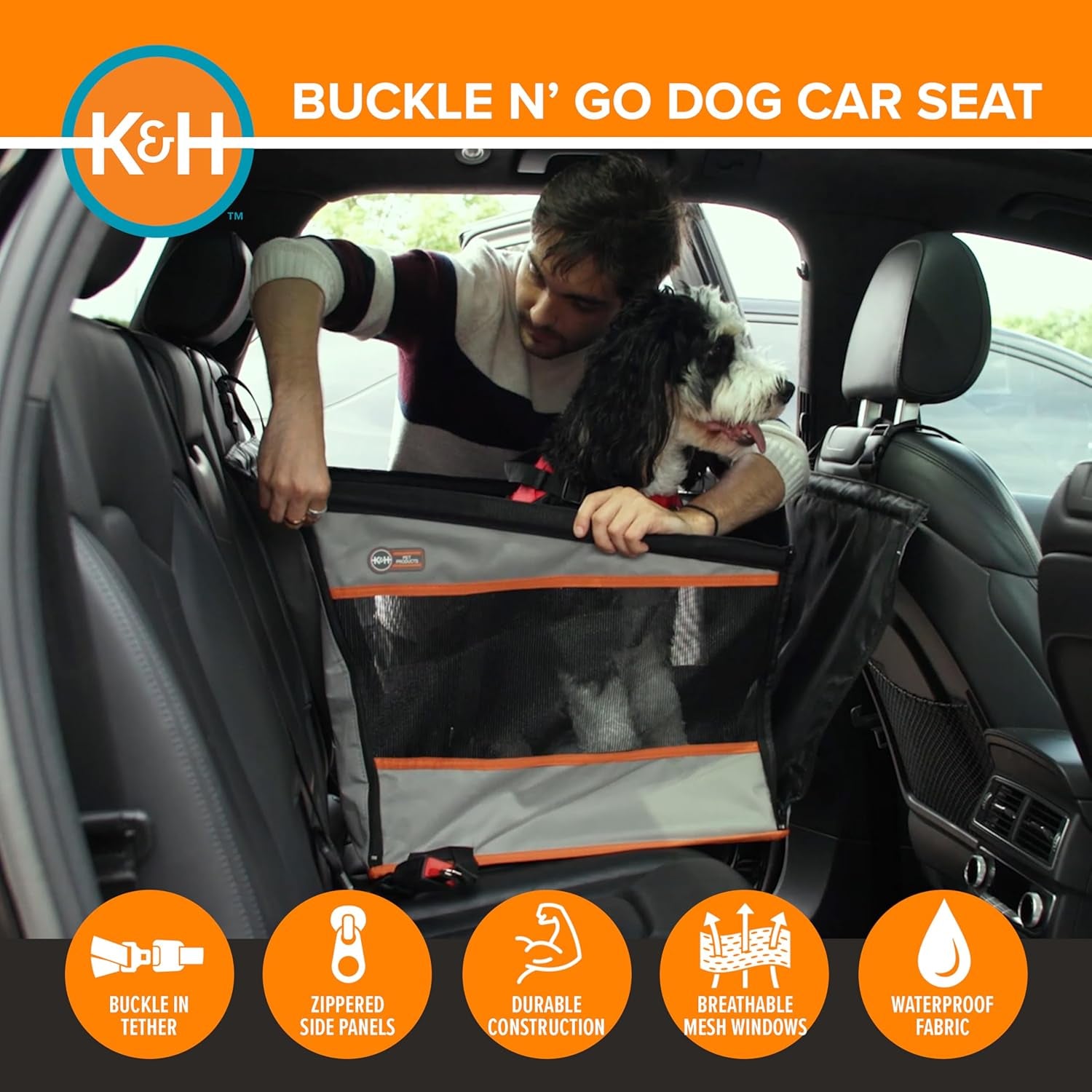 Pet Products Buckle N Go Dog Car Seat for Large Dogs, Waterproof Fabric, Breathable Mesh Sides, Adjustable Seat Belt Leash, Carseat for Medium to Large Pets, Car Seat Cover - 21 X 19 X 19In