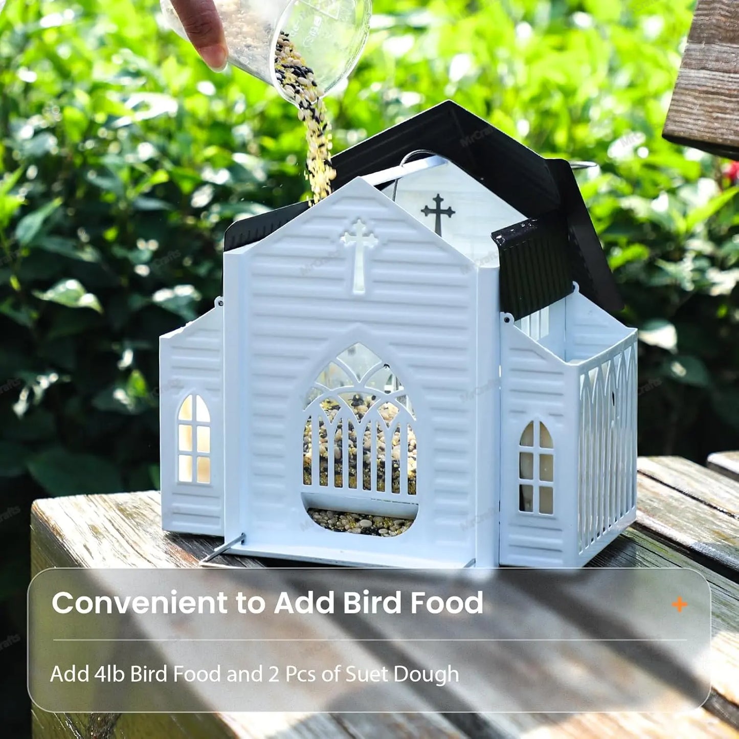 Mrcrafts Solar Church-Shaped Metal Bird Feeder, 10.35'' * 6.69'' * 8.2'', Hanging Outdoor Feeder, 4Lb Large Capacity & Bird Suet Design, Weatherproof, Garden/Yard/Deck Decor & Unique Gift for Christmas & Mother'S Day Summervi