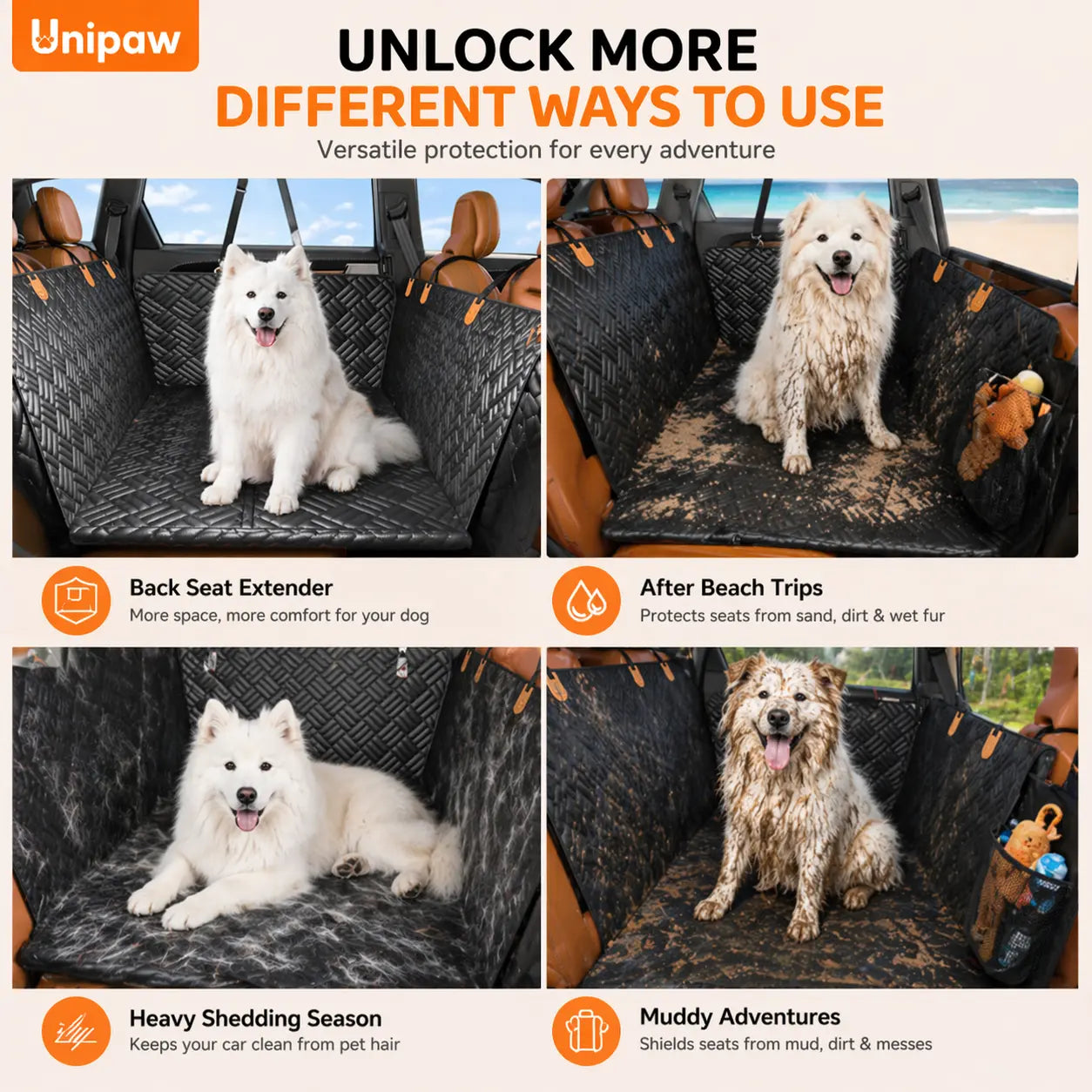 Roampaws Dog Car Seat Cover with Hard Bottom - Waterproof Pet Car Accessories for Preventing Back Seat Dirt, Waterproof Seat Covers